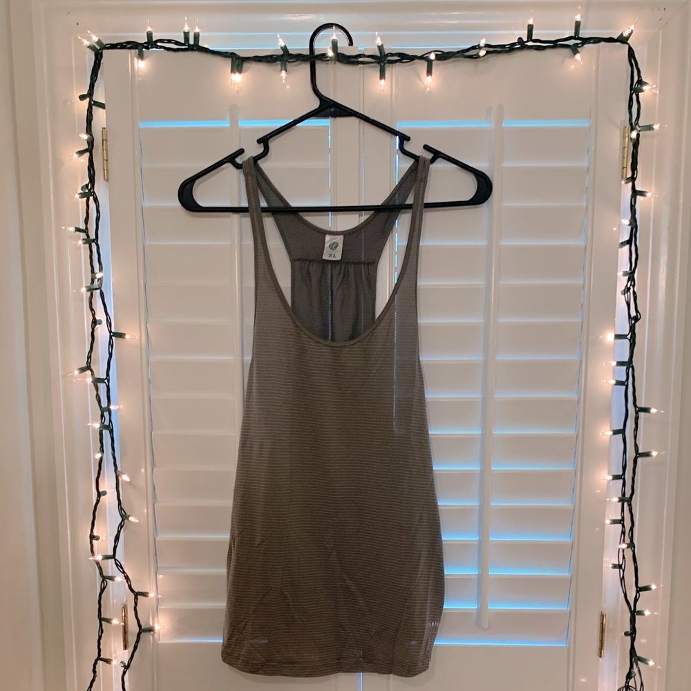 Light grey, striped workout tank, XL